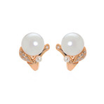 Mikimoto 18k Rose Gold Diamond + White South Sea Pearl Huggie Earrings // Store Display