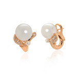 Mikimoto 18k Rose Gold Diamond + White South Sea Pearl Huggie Earrings // Store Display