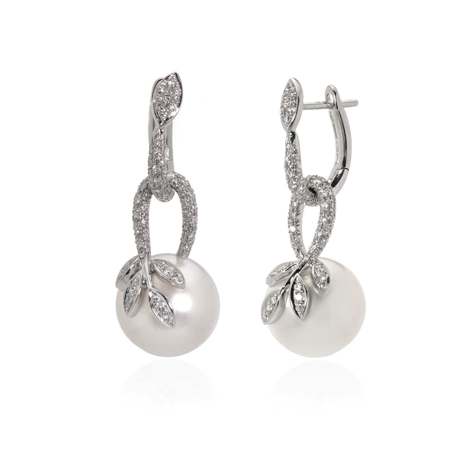 Mikimoto 18k White Gold Diamond + South Sea Pearl Dangle Earrings ...