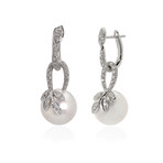 Mikimoto 18k White Gold Diamond + South Sea Pearl Dangle Earrings // Store Display