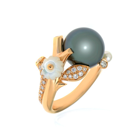 Mikimoto 18k Rose Gold Diamond + Black South Sea Pearl Ring // Ring Size: 6.25 // Store Display