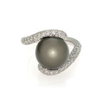 Mikimoto 18k White Gold Diamond + Pearl Cocktail Ring // Ring Size: 6.5 // Store Display