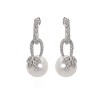 Mikimoto 18k White Gold Diamond + South Sea Pearl Dangle Earrings // Store Display