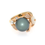 Mikimoto 18k Rose Gold Diamond + Black South Sea Pearl Ring // Ring Size: 6.25 // Store Display