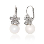 Mikimoto 18k White Gold Diamond + White South Sea Pearl Drop Earrings I // Store Display