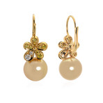 Mikimoto 18k Yellow Gold Diamond + Pearl Flower Drop Earrings // Store Display