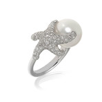 Mikimoto 18k White Gold Diamond + South Sea Pearl Cocktail Ring // Ring Size: 6.25 // Store Display