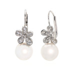 Mikimoto 18k White Gold Diamond + White South Sea Pearl Drop Earrings I // Store Display