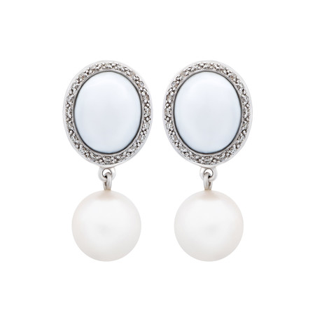 Mimi Milano 18k Two-Tone Gold Diamond + White Agate Earrings // Store Display