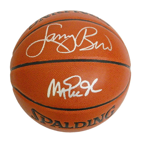 Larry Bird + Magic Johnson // Signed Spalding Indoor/Outdoor NBA Basketball