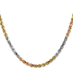 Hollow 14K Gold Rope Chain Necklace // 3mm // White + Yellow + Rose (18" // 6g)