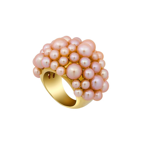Mimi Milano 18k Yellow Gold Pink Cultured Freshwater Pearl Ring // Ring Size: 6.75 // Store Display
