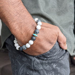 Weathered Agate + Howlite + Turquoise Bead Bracelet // Black + White + Blue