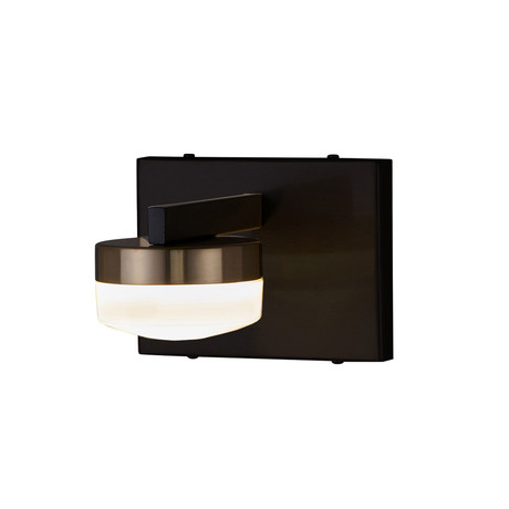 Fusion Puck 1-Light LED Wall Sconce // Matte Black Finish + Brass Accents + Opal Glass Shade