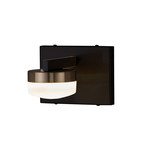 Fusion Puck 1-Light LED Wall Sconce // Matte Black Finish + Brass Accents + Opal Glass Shade