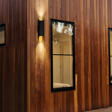 Monterey // 2-Light LED Outdoor Wall Sconce // Matte Black + Brass