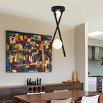 Fusion // Stix 2-Light Pendant // Matte Black Finish + Opal Glass Shade (30")