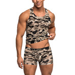 Camo Print Commando Tank Top // Brown (L)