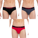 3 Pack Stretch Brief // Red + Gray + Black (S)