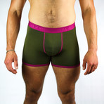 Bamboo Boxers // Khaki + Cerise Band (Small: 28-31" Waist)