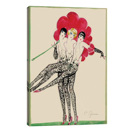 Moulin Rouge Triplettes Dancers Costume Sketch, 1920s // Charles Gesmar (26"W x 40"H x 1.5"D)