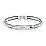 Stainless Steel + Leather Bracelet // Blue + White + Silver (XS)