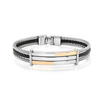Stainless Steel 3-Row Cable Bracelet // Silver + Black (XS)
