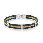 Stainless Steel 3-Row Cable Bracelet// Blue + Gold (M)