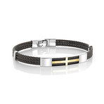 Stainless Steel 3-Row Cable Bracelet // Black + Silver (M)