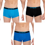 3 Pack Brazilian Trunks // Black + Blue + Turquoise (XL)