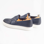 Textured Double Monk Strap Leather Sneakers // Navy (Euro: 38)