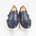 Textured Double Monk Strap Leather Sneakers // Navy (Euro: 46)
