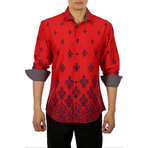 Printed Long Sleeve Button-Up Shirt // Red (3XL)