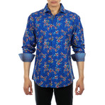 Floral Print Long Sleeve Button-Up Shirt // Navy (3XL)