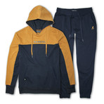 French Terry Cut + Sew Hoodie + Jogger Pant Set // Navy + Mustard (M)