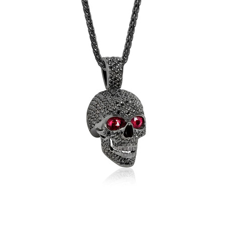 Black Diamond + Ruby Eye Skull Pendant // Black Gold