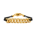 White Diamond Cuban Link+ Leather Cord Bracelet // Yellow Gold