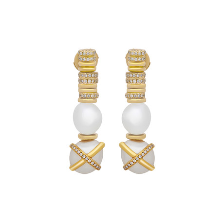 Fred of Paris Baie De Anges 18k Yellow Gold Diamond + Freshwater Pearl Earrings II