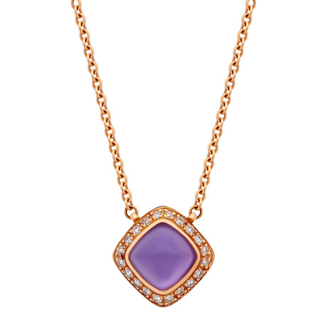 Fred of Paris Paindesucre 18k Rose Gold Diamond + Amethyst Pendant Necklace