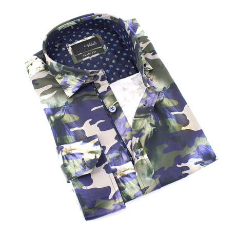 Camo Print Button-Up Long Sleeve Shirt // Multicolor (S)