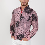 Printed Button-Up Long Sleeve Shirt // Pink (S)
