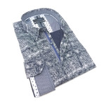 Printed Button-Up Long Sleeve Shirt // Navy (3XL)