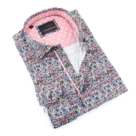 People Print Button-Up Long Sleeve Shirt // Multicolor (S)