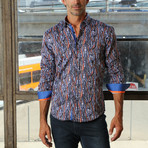Abstract Print Button-Up Long Sleeve Shirt // Sax (S)