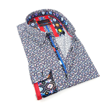 Dot Print Button-Up Long Sleeve Shirt // Multicolor (S)