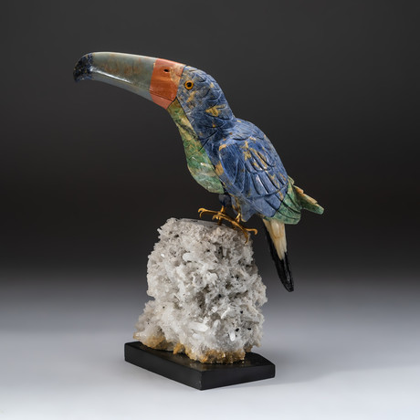 Hand Carved Bird from Stone on Quartz Matrix