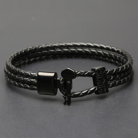 Ade Niro Leather Bracelet // Black (Large - 7.5")