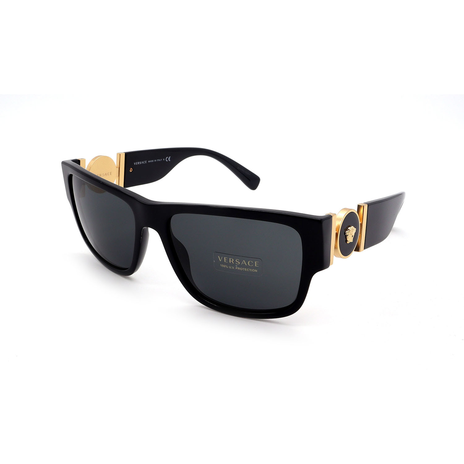 Versace // Men's VE4369-GB187 Logo Sunglasses // Black + Gray + Gold ...