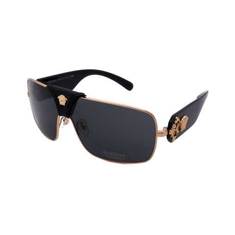 Versace // Men's VE2207Q-100287 Squared Barque Sunglasses // Black + Gold + Gray