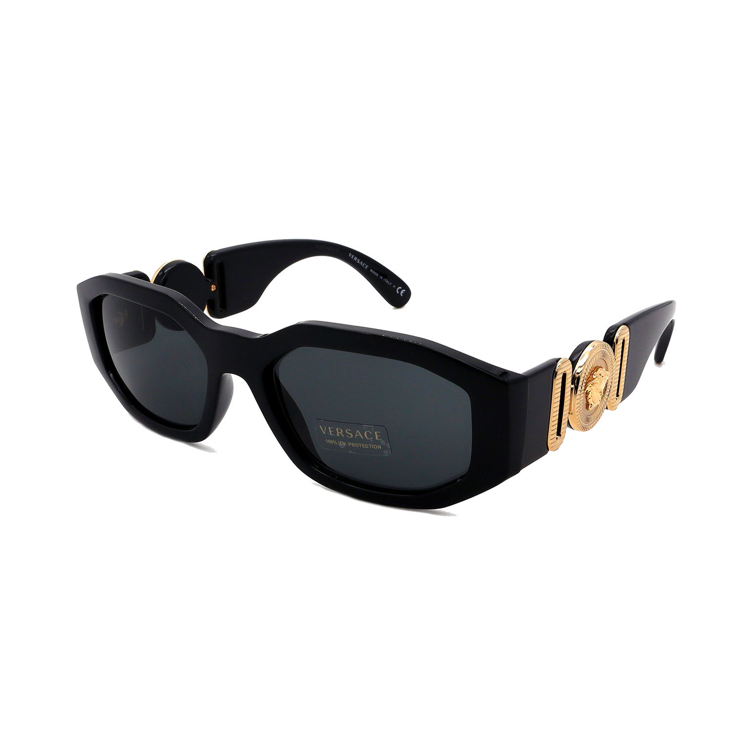 Versace Mens Ve4361 Gb187 Oval Sunglasses Black Gold Gray
